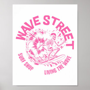 Póster Olas calle esqueleto surfista vibraciones playa su
