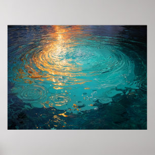 Póster Olas de agua abstractas con luz solar dorada