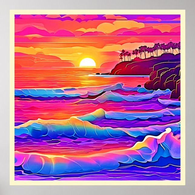 Póster Olas de atardecer: Vivo sueño costero (Frente)