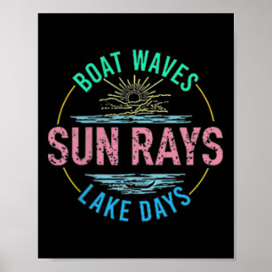 Póster Olas de barco Sun Rays Lake Days Cute Retro 70 Sum