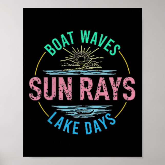 Póster Olas de barco Sun Rays Lake Days Cute Retro 70 Sum (Frente)