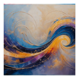 Póster Olas de energía de relámpago cósmico en oro