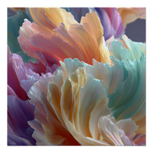 Póster Olas de Flor de Arcoíris Suave – Floración Surreal