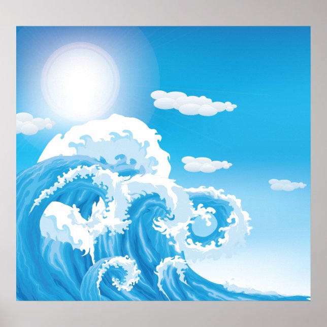 Póster Olas de mar del océano blanco azul poster personal (Frente)
