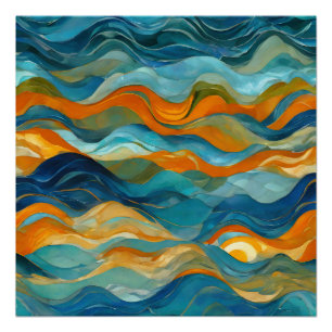 Póster Olas de Naranja verde azul "Bolonia"