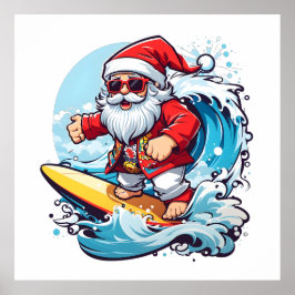 Póster Olas de Navidades de surf de Santa Claus