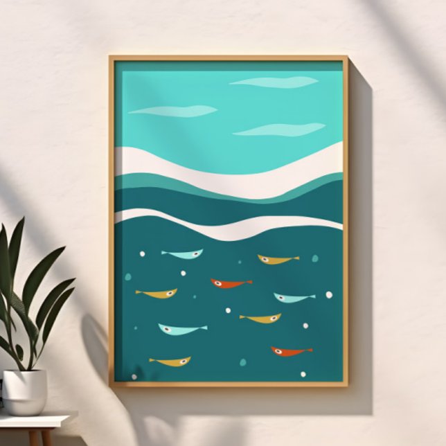 Póster Olas de océano de verano retro moderno de mediados (Subido por el creador)