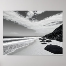 Póster Olas de océano rocoso en blanco y negro Paisaje ma