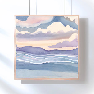Póster Olas de océano soñadoras   Pintura en acuarela