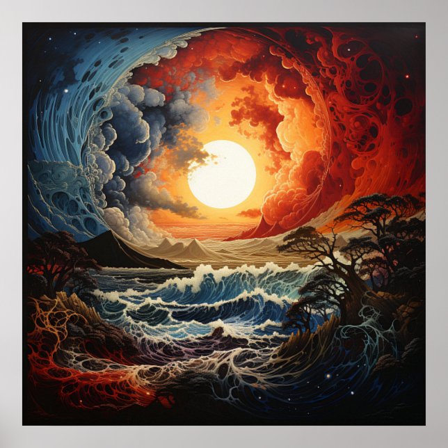 Póster Olas de paisajes de Yin Yang (Frente)