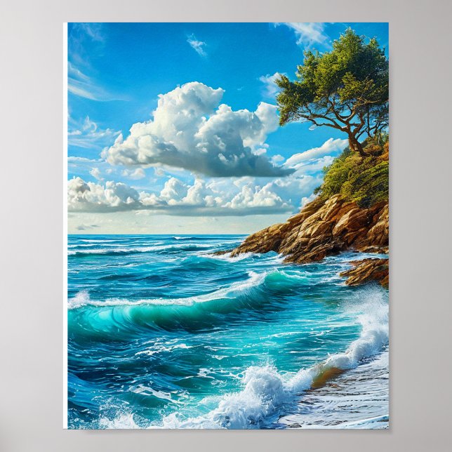 Póster Olas de playa oceánica (Frente)