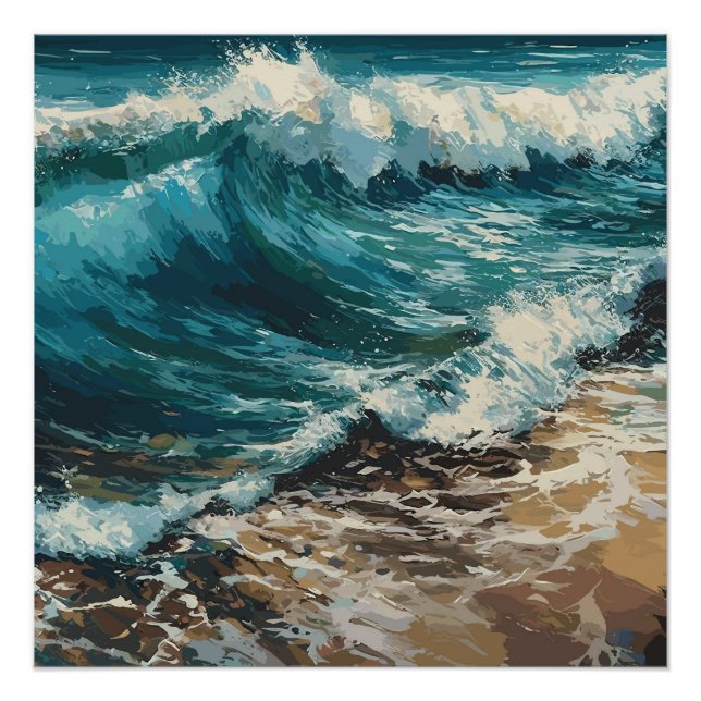 Póster Olas de playa y pintura temática de arena (Anverso)