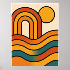 Póster Olas de puesta de sol retro – Minimalista inspirad