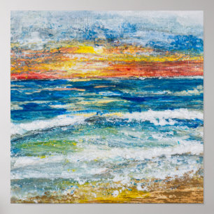 Póster - Olas del mar al atardecer