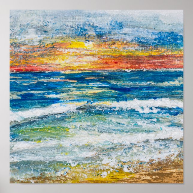 Póster - Olas del mar al atardecer (Frente)