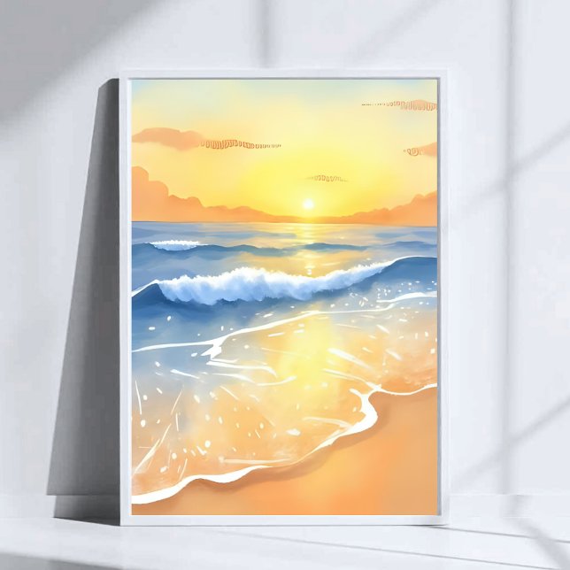 Póster Olas del Océano Atardecer | Acuarela de Playa (Subido por el creador)