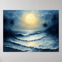 Olas del Océano bajo la Luz de la Luna – Paisaje M
