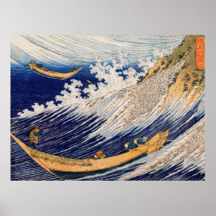 Póster Olas del Océano de Hokusai Barcos Marítimos