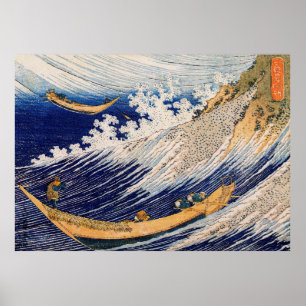 Póster Olas del Océano de Hokusai Barcos Marítimos