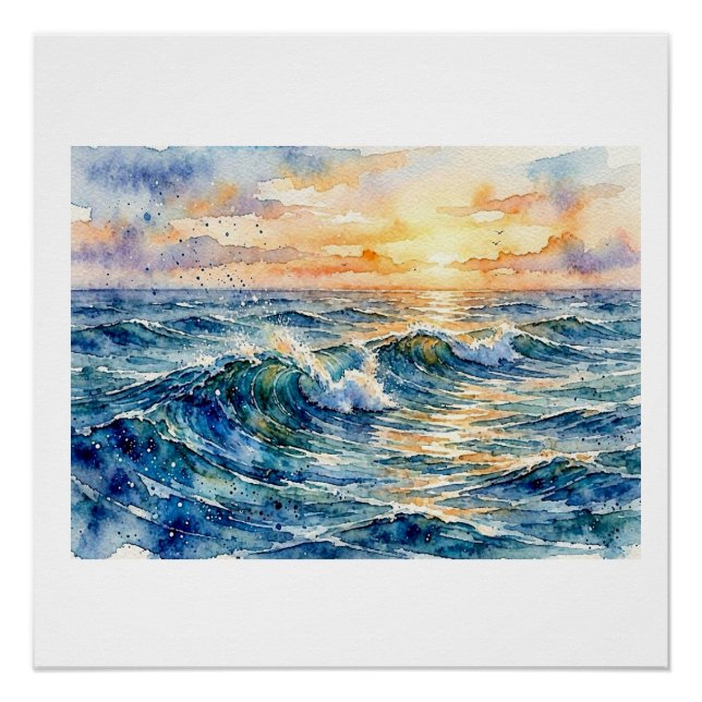 Póster Olas del Océano Iluminadas por el Sol,  (Anverso)
