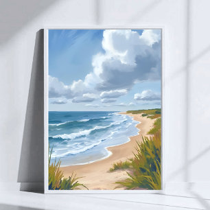 Póster Olas del Océano   Pintura Costera de Playa
