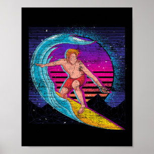 Póster Olas Deportivas Surfista Del Océano Vaporwave Retr