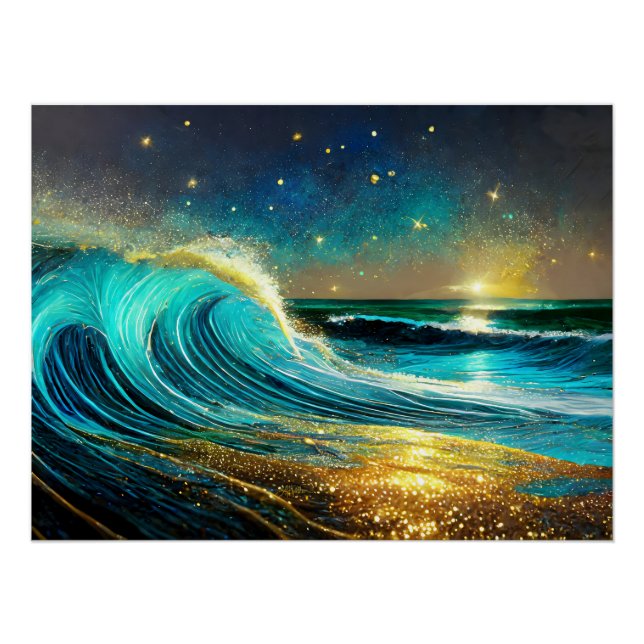 Póster Olas Divergentes Brillantes del Océano (Anverso)