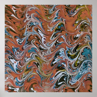 Póster Olas en color rojo y azul de barro acrílico Resume