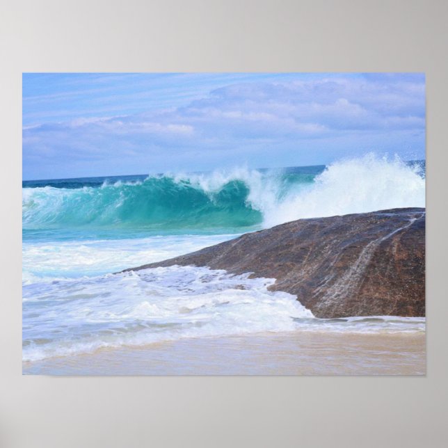 Póster Olas Enormes Dramáticas en la Costa Rocas Océano A (Frente)