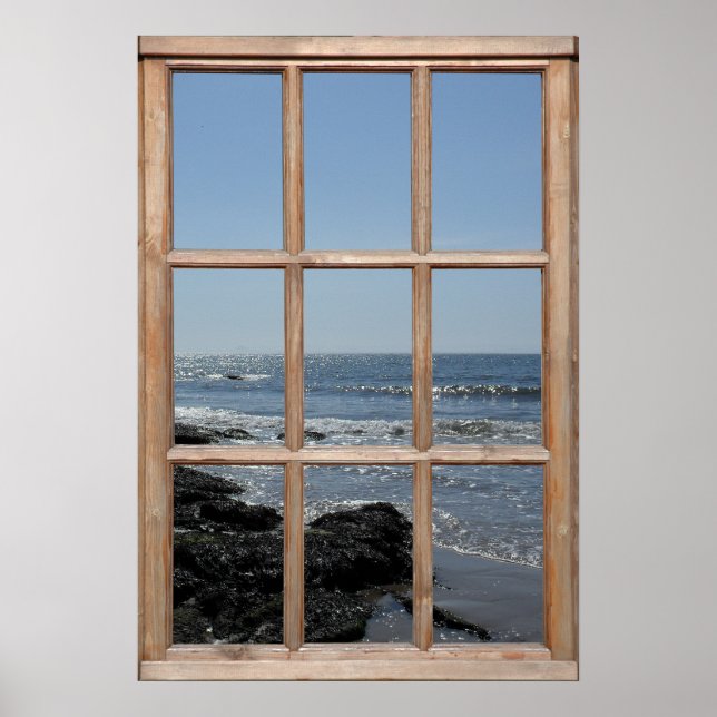 Póster Olas esparcen sobre la vista de la playa desde una (Frente)