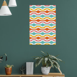 Póster Olas geométricas retro Naranja Turquesa rosa Amari