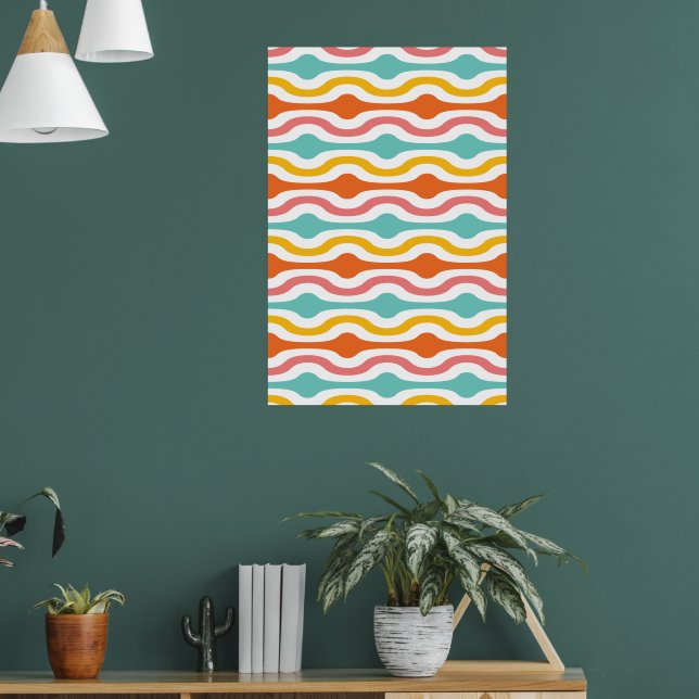 Póster Olas geométricas retro Naranja Turquesa rosa Amari (Salón 1)
