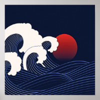 Olas japonesas azules de la marina con dibujos de
