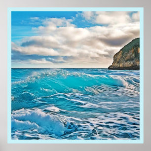 Póster Olas oceánicas: Horizonte azul