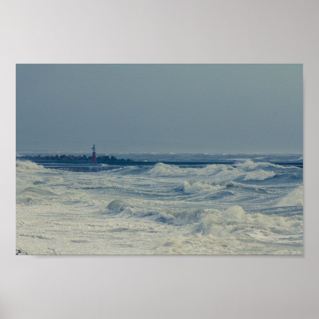 Póster Olas oceánicas marejan el muelle meteorológico (Frente)