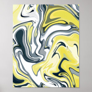 Póster Olas radiantes de amarillo, blanco y gris
