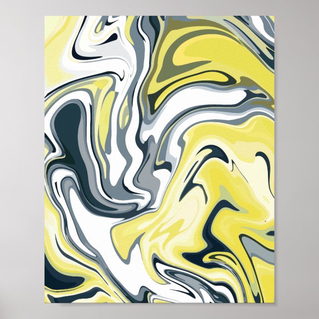 Póster Olas radiantes de amarillo, blanco y gris (Frente)