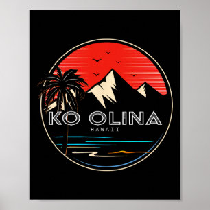 Póster Olas retro de Hawái Ko Olina Surfing