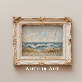 Póster Olas rusticas del océano pintan el paisaje marino