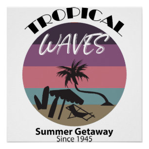 Póster Olas tropicales Tema Getaway de verano