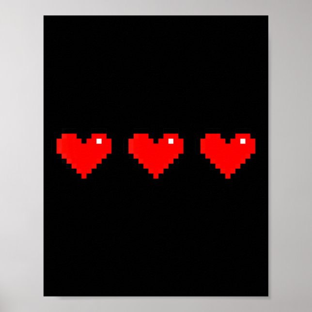 Póster Old 8 Bit Heart Arcade Retro Xel Gamer Valentine's (Frente)
