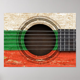 Póster Old Acoustic Guitar with Bulgarian Flag