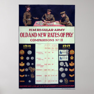 Póster Old and new rates of pay WWI