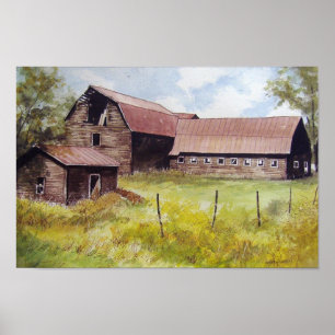Póster Old Barn and Farmhouse- poster
