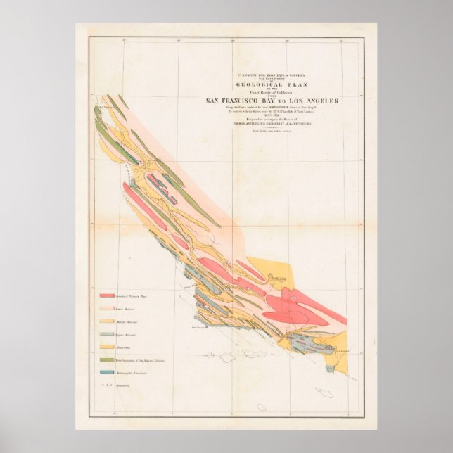 Póster Old Coastal California Geology Map (1856)  (Frente)