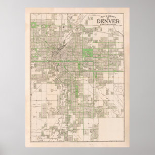 Póster Old Denver CO Map (1908) Vintage Colorado