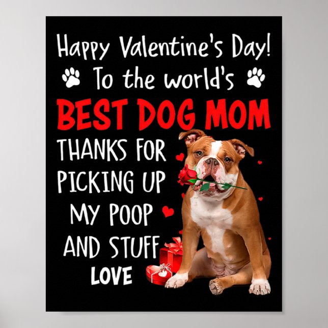 Póster Old English Bulldog Dog Mom Valentines Day Fu  (Frente)