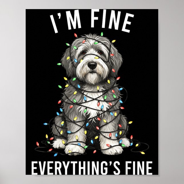 Póster Old English Sheepdog Christmas I'm Fine Everything (Frente)