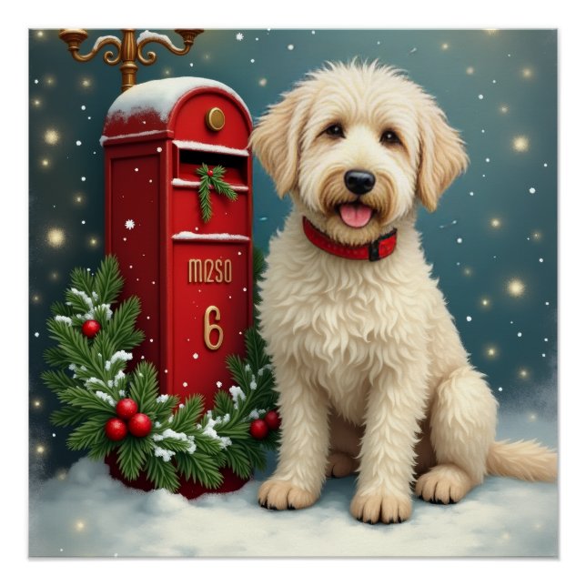 Póster Old English Sheepdog Vintage Christmas Postcard (Anverso)