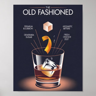 Póster Old Fashioned Cocktail Recipe Infographic Poster